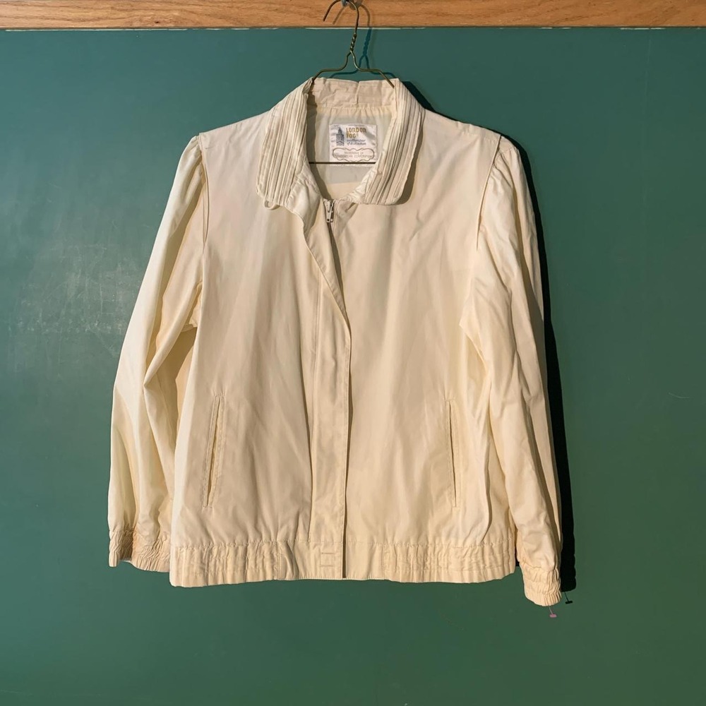 London Fog Vintage 80s Cream Lightweight Windbreaker Jacket Womens 11/12 Retro